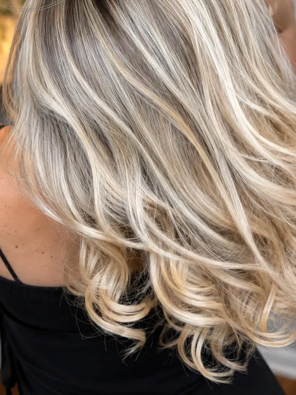 Silver blonde worked through long layers so the light breaks up the length